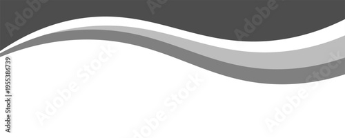 Minimalist black and gray wave vector design with smooth flowing curves at the bottom, transitioning into a clean white background. Ideal for banners, footers, or modern layouts.