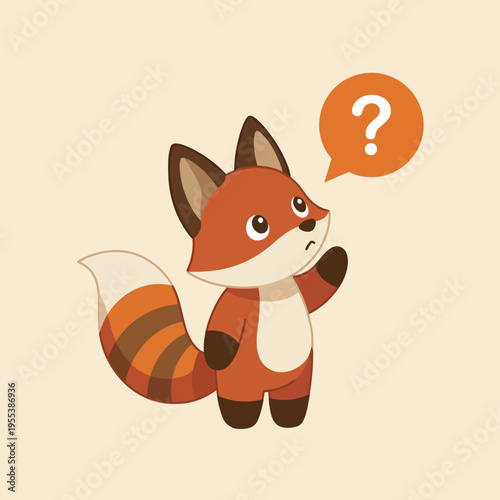 A cute red panda character looks inquisitively at a floating question mark bubble, embodying curiosity and playfulness in a vibrant illustration style.