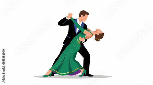 A couple performing an elegant dance in formal attire, embodying grace and sophistication, creating a classic and timeless moment captured in their movement.