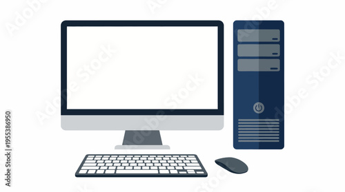This illustration features a simple computer setup including a monitor, keyboard, and mouse, representing a modern workstation for productivity and creativity.