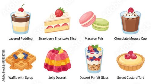 Vector graphics of various sweet treats arranged on a plate
