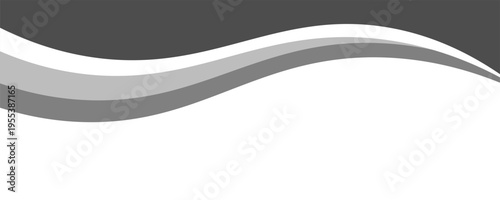 Minimalist black and gray wave vector design with smooth flowing curves at the bottom, transitioning into a clean white background. Ideal for banners, footers, or modern layouts. vector