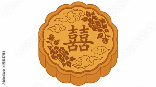 An intricately designed mooncake featuring auspicious symbols and floral patterns, representing tradition and celebration during the Mid-Autumn Festival.
