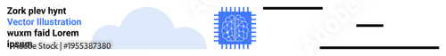 Cloud computing, AI, data processing, digital technology, futuristic concepts, innovation. Image shows a cloud symbol next to a microchip and text. Cloud computing and AI concept
