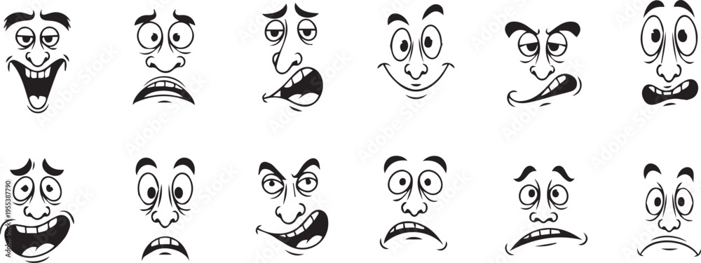 Fototapeta premium Collection of cartoon faces with various comedic expressions
