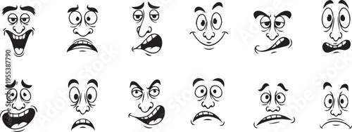 Collection of cartoon faces with various comedic expressions