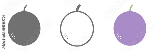 パッションフルーツのイラストセット 白黒 線画 カラー