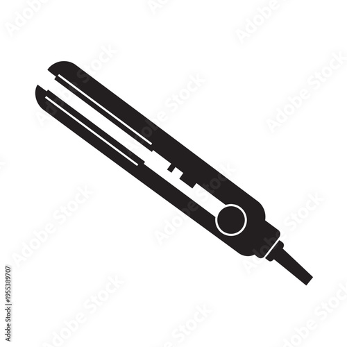 Professional Hair Straightener Flat Iron Silhouette Isolated on White Background – Salon Styling Tool, Beauty Equipment Concept