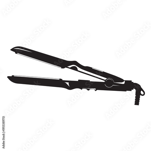 Professional Hair Straightener Flat Iron Silhouette Isolated on White Background – Salon Styling Tool, Beauty Equipment Concept