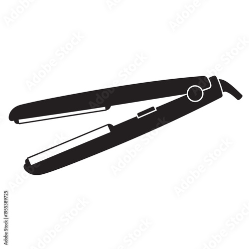 Professional Hair Straightener Flat Iron Silhouette Isolated on White Background – Salon Styling Tool, Beauty Equipment Concept