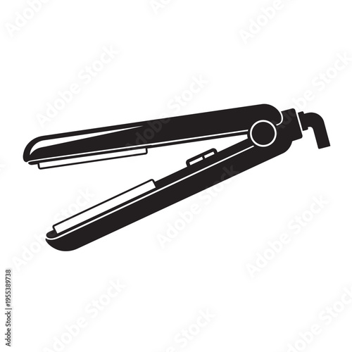 Professional Hair Straightener Flat Iron Silhouette Isolated on White Background – Salon Styling Tool, Beauty Equipment Concept