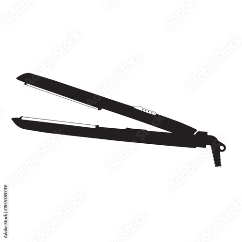 Professional Hair Straightener Flat Iron Silhouette Isolated on White Background – Salon Styling Tool, Beauty Equipment Concept
