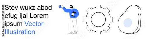 Business innovation, teamwork, digital tools, creativity, technology, modern concepts. Abstract figure, gear and organic shape. Business innovation and teamwork ideas captured in graphic elements