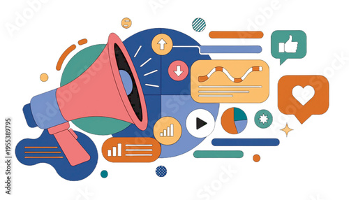 A flat vector illustration of a colorful set of travel icons including vehicles, suitcase, and transportation symbols for vacation and design use