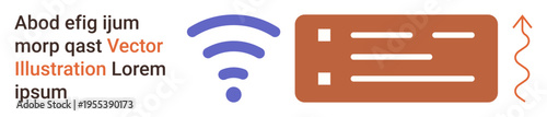 Wireless technology, data sharing, communication, networking, connectivity, virtual interface. wireless signal with interface elements and text. Wireless technology and data sharing concept