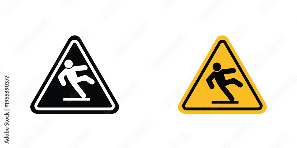 Obraz premium Slip Warning signs in line art style on white background for graphic and web design.