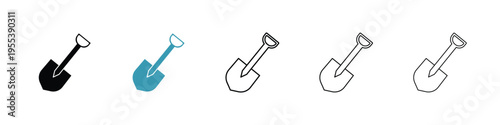 Shovel icon in line art style on white background for graphic and web design.