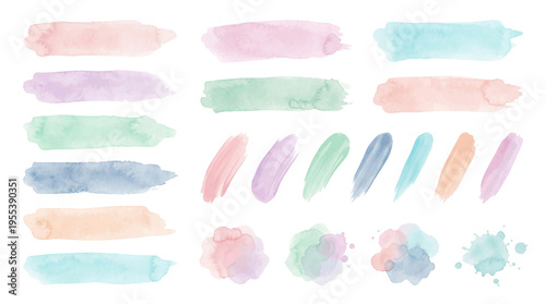 Soft pastel watercolor brush swashes and text highlight elements