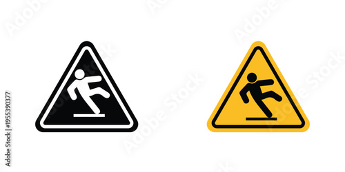 Slip Warning signs in line art style on white background for graphic and web design.