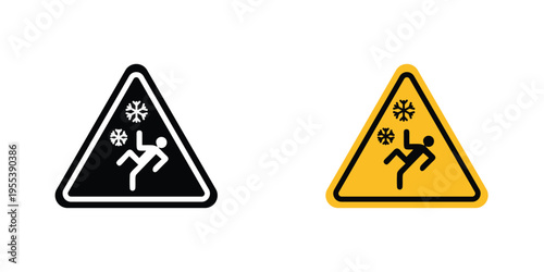 Slippery ice signs in line art style on white background for graphic and web design.