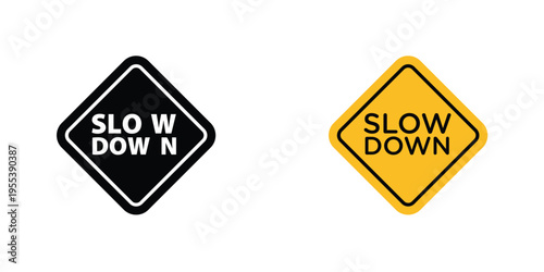 Slow down signs in line art style on white background for graphic and web design.