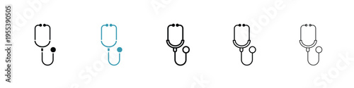 Stethoscope icon in line art style on white background for graphic and web design.