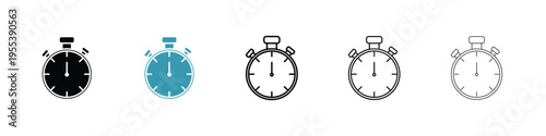 Stop watch icon in line art style on white background for graphic and web design.