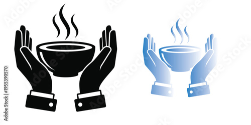 Hot beverage concept with hands holding cups of coffee or tea
