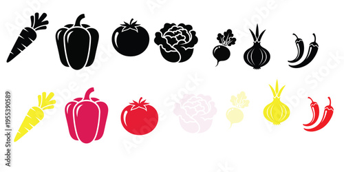 Vibrant colorful illustration of various vegetables and peppers for food