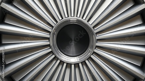 hollow. Static metal fins arranged radially around a central ring, geometric industrial design. safety posters, maintenance manuals, designed for precision metalworking and fabrication facilities.