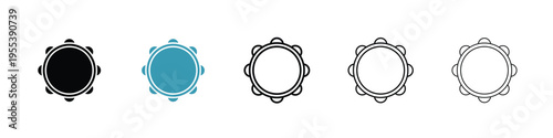 Tambourine icon in line art style on white background for graphic and web design.