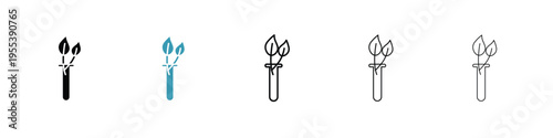 Test tube with plant icon in line art style on white background for graphic and web design.