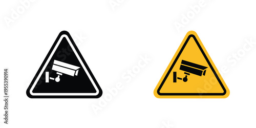 Video surveillance signs in line art style on white background for graphic and web design.