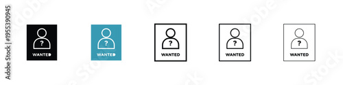 Wanted icon in line art style on white background for graphic and web design.