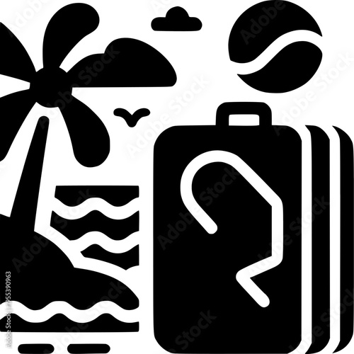 Paradise Essentials: A stylized illustration presents a sun-kissed vacation scene, complete with a suitcase and tropical essentials, hinting at an exciting journey and tranquil escape.