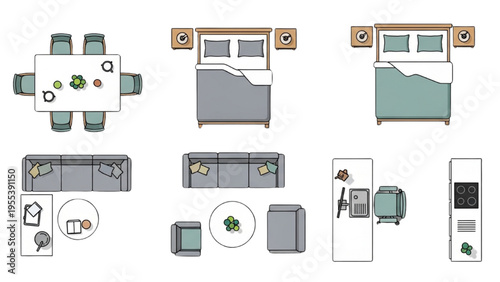 Interior designers create a modern living room with sofa, table, chairs, and kitchen