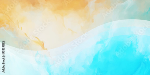 Abstract Watercolor Beach Background With Blue Waves and Warm Sand Tones