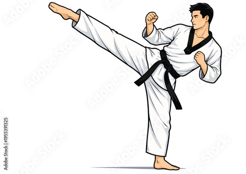 074-45-Man executing a powerful side kick, demonstrating discipline and precision in martial arts training