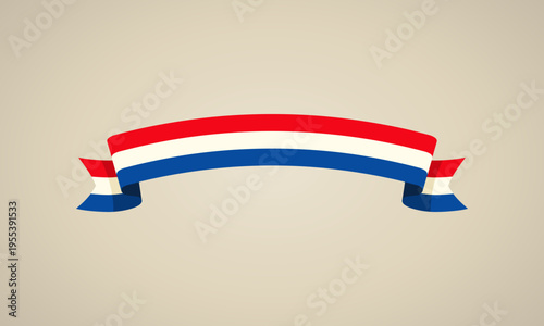 Ribbon with flag of Netherlands in flat design style.