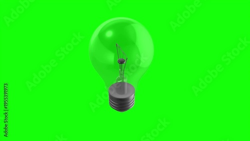 Green Energy Idea: An eye-level shot captures a translucent green lightbulb, set against a vibrant green backdrop, symbolizing eco-friendly energy and innovation.