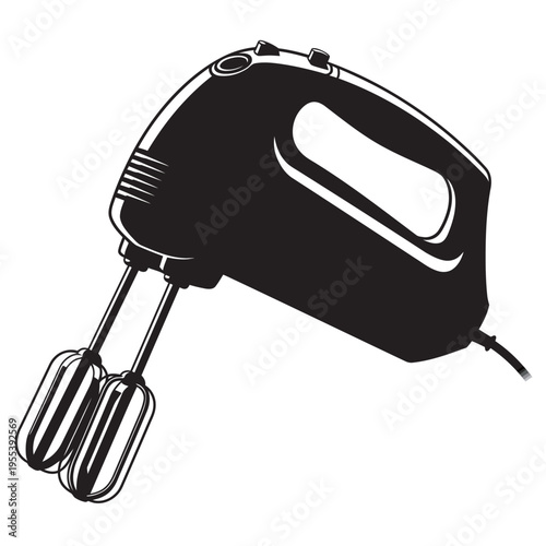 Electric Hand Mixer Silhouette Isolated on White Background – Kitchen Appliance for Baking and Cooking, Food Preparation Tool