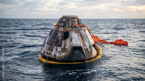 space rocket floating at the sea close up