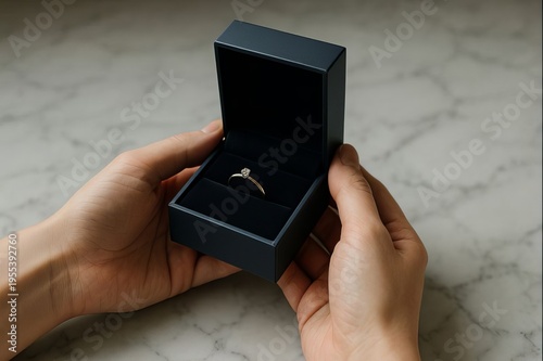 Luxury engagement ring in elegant black jewelry box