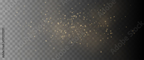 Abstract golden glitter particles wave with glowing bokeh lights and soft luminous effect on transparent background