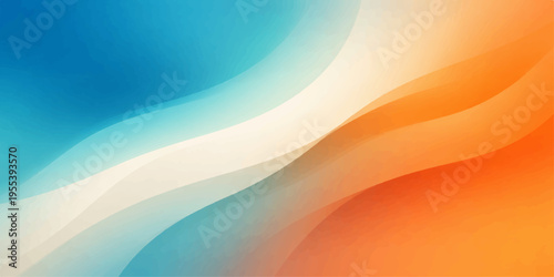 Abstract colorful blue background with orange and yellow waves creates a vibrant vector illustration featuring gold gradient curves and sun-inspired light patterns for a modern wallpaper design