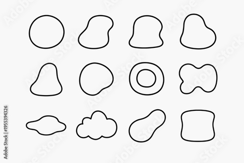 Abstract Blob Icons. Soft abstract blobs. Line outline icon set of soft abstract blobs: rounded blob,
