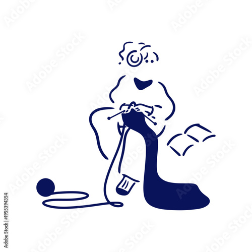 編み物をする女の子のイラスト
