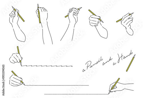 鉛筆を持つ手のセット
