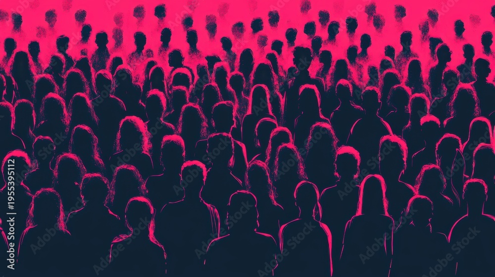 Obraz premium Colorful silhouette pf person standing in monochrome crowd of different people,surreal unique and different concept,loneliness in society,shadow,freedom,Love,be yourself,Stand out from the crowd.