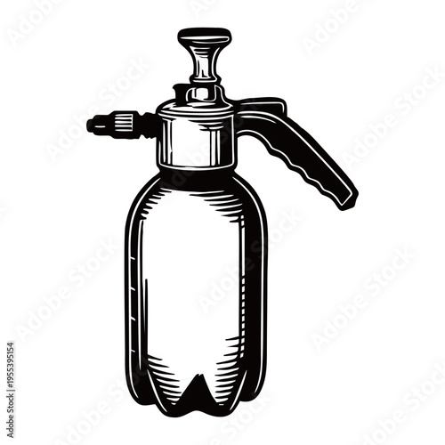 Vintage Spray Bottle Silhouette Isolated on White Background – Manual Plant Mister, Cleaning and Gardening Tool Icon